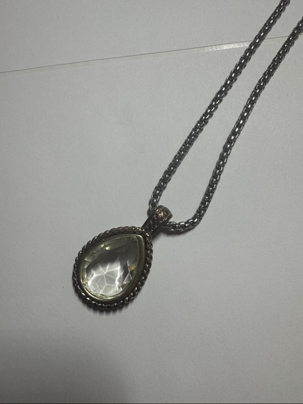 Silver Teardrop Crystal Pendant Necklace - Clear